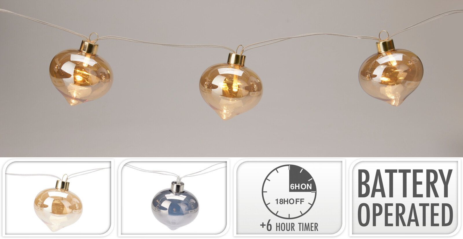 Lichterkette Zwiebel LED - timer, batteriebetrieb, sortiert