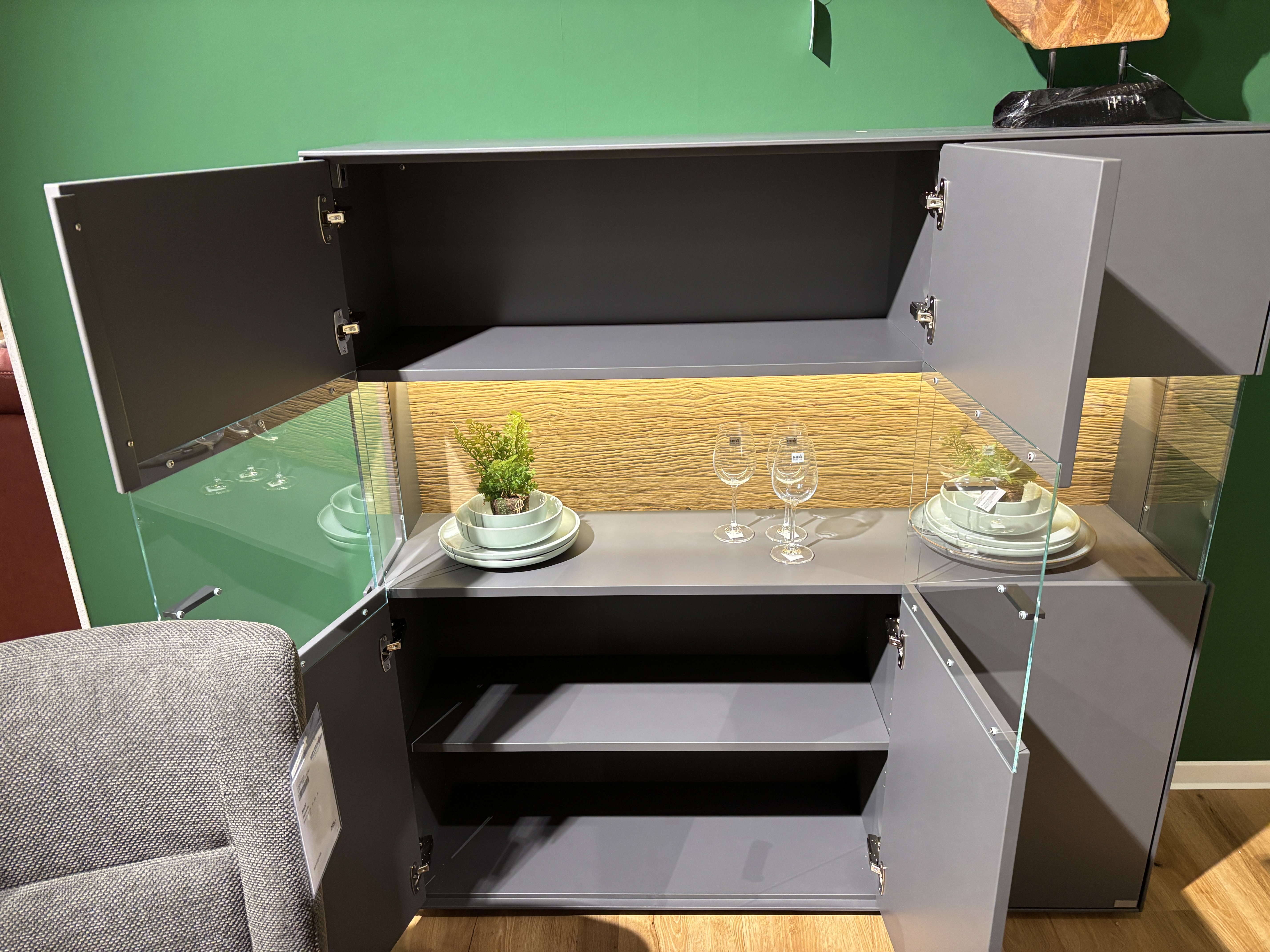 Highboard, Lack graphitgrau, 3-trg. - Tuscon