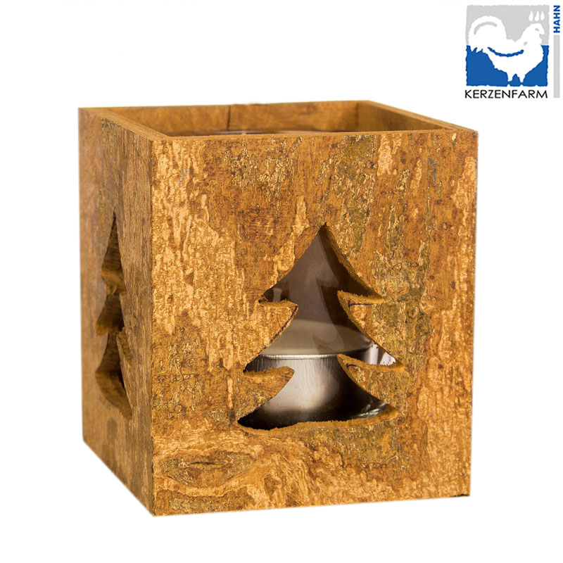 Teelichthalter aus Zimtrinde, eckig Tanne - 70x60mm