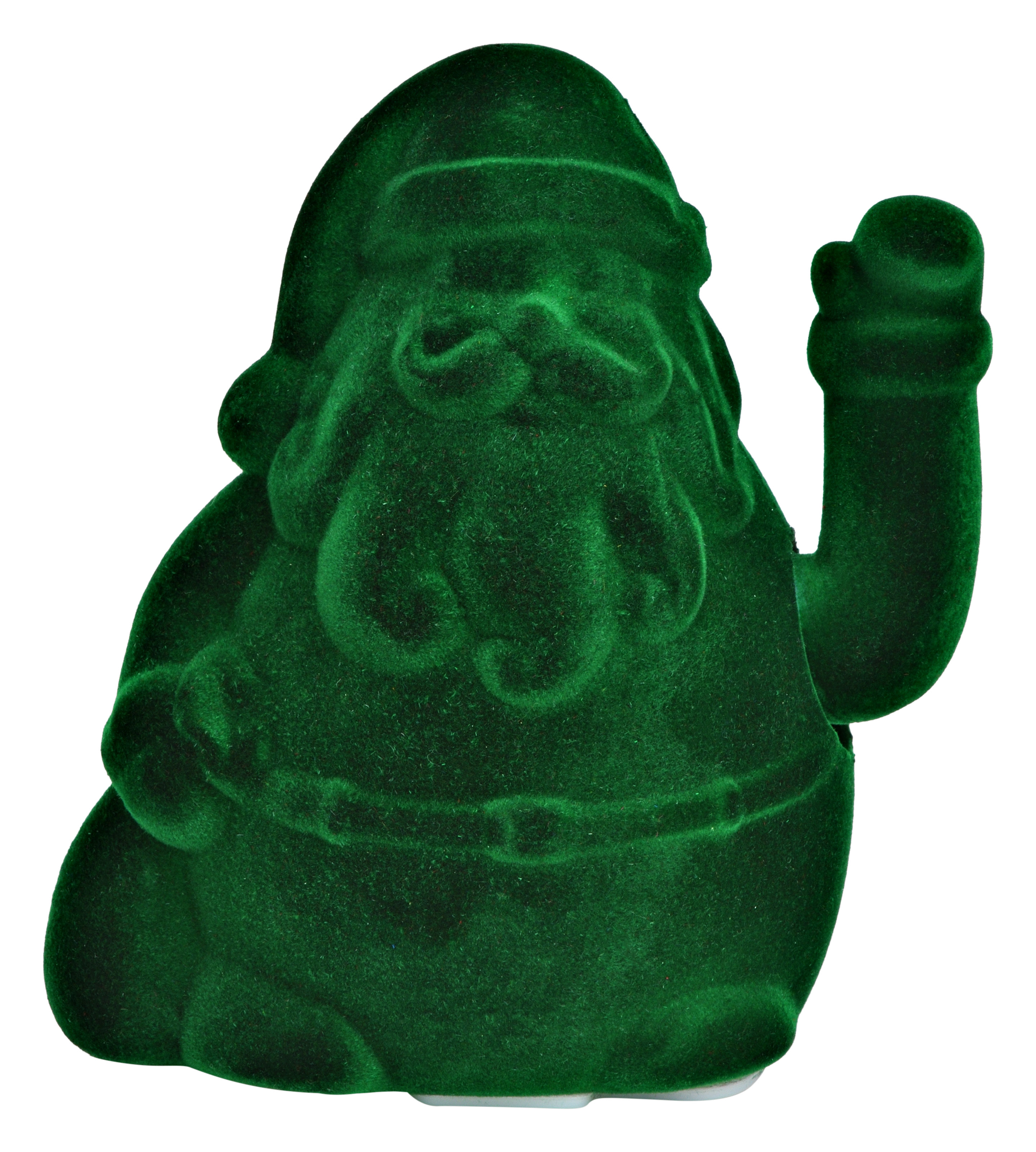 Winke-Weihnachtsmann beflockt - Kunststoff, Grün, 14x15x10cm (exkl. 1xAA)