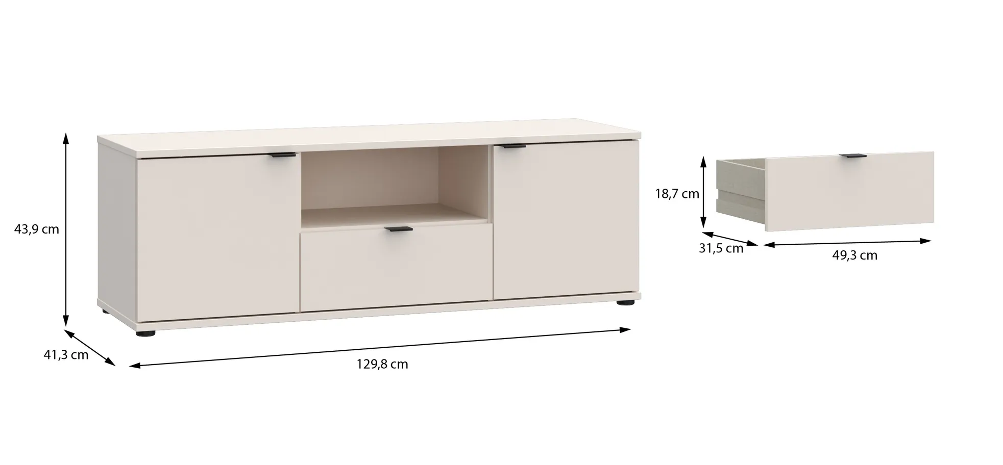 TV-Unterschrank, Sand, 2 Türen, 1 Schub - Finella