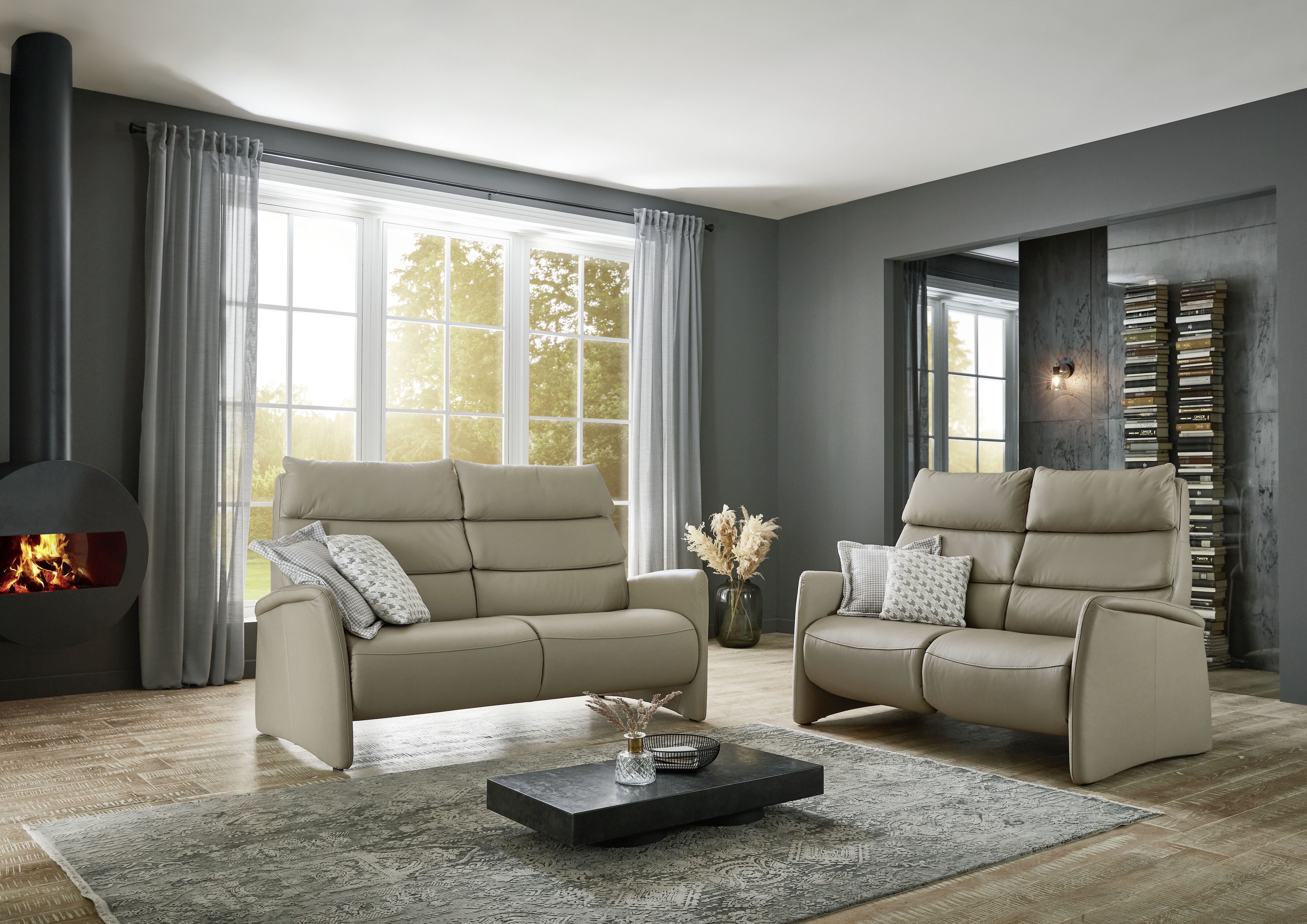 Polstergarnitur, Leder pearl - LS25 Giovani