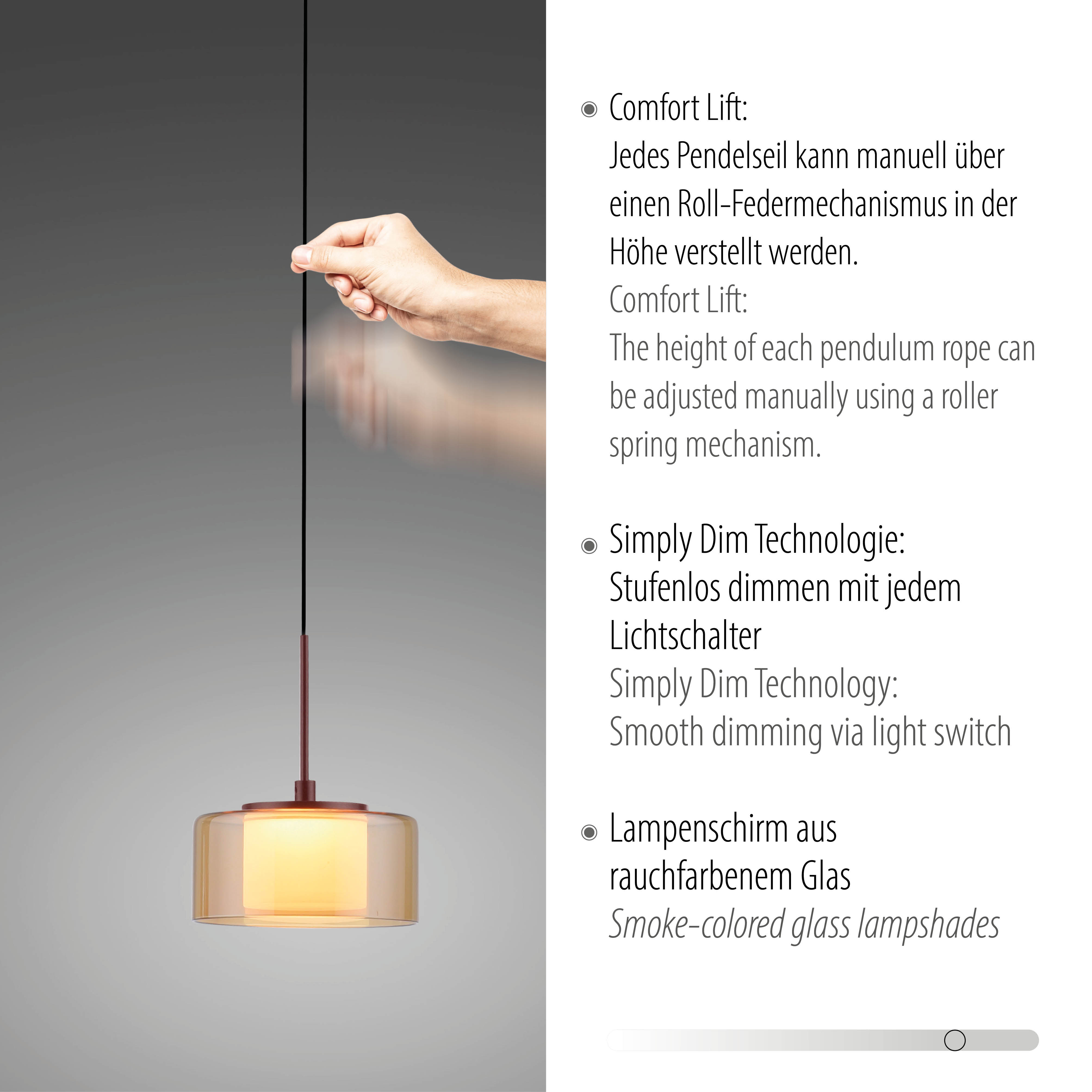 Pendelleuchte RIKA - braun, inkl. Comfort Lift