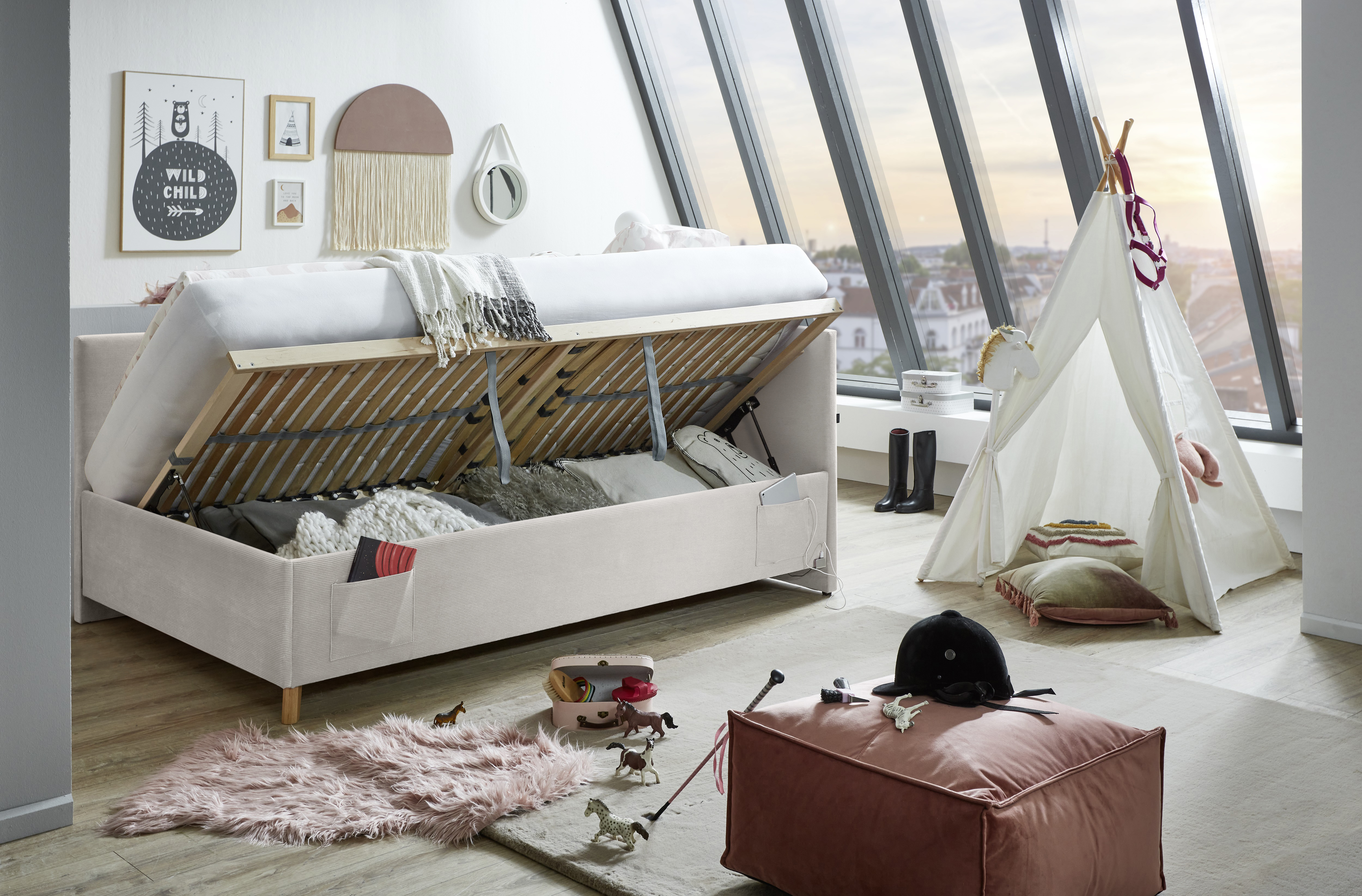 Polsterliege, Stoff nata, mit Bettkasten - MyStyle 3102