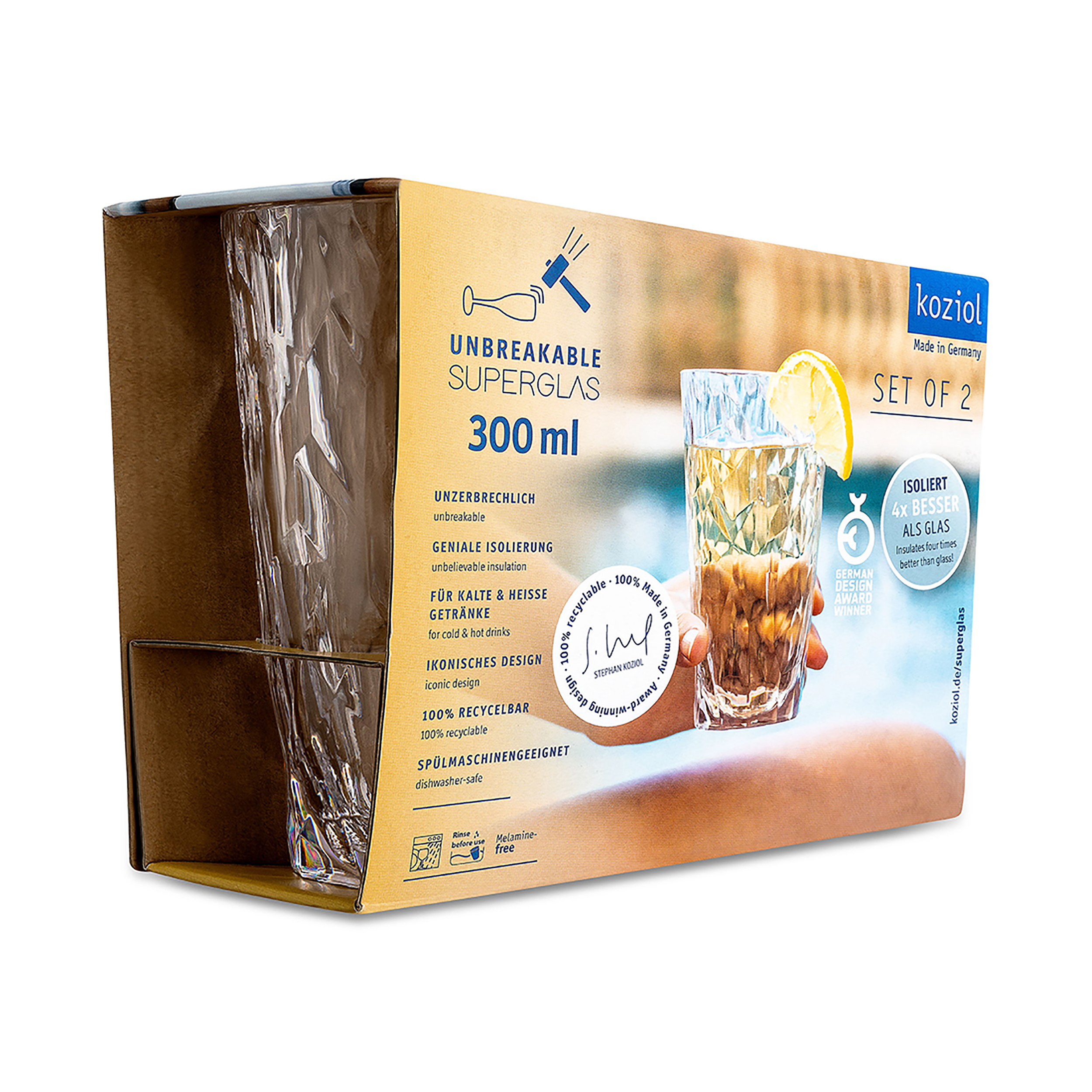 Superglas 300ml, crystal clear, 2-er Set - bruchfest, spülmaschinengeeignet, 100% CO2-neutral