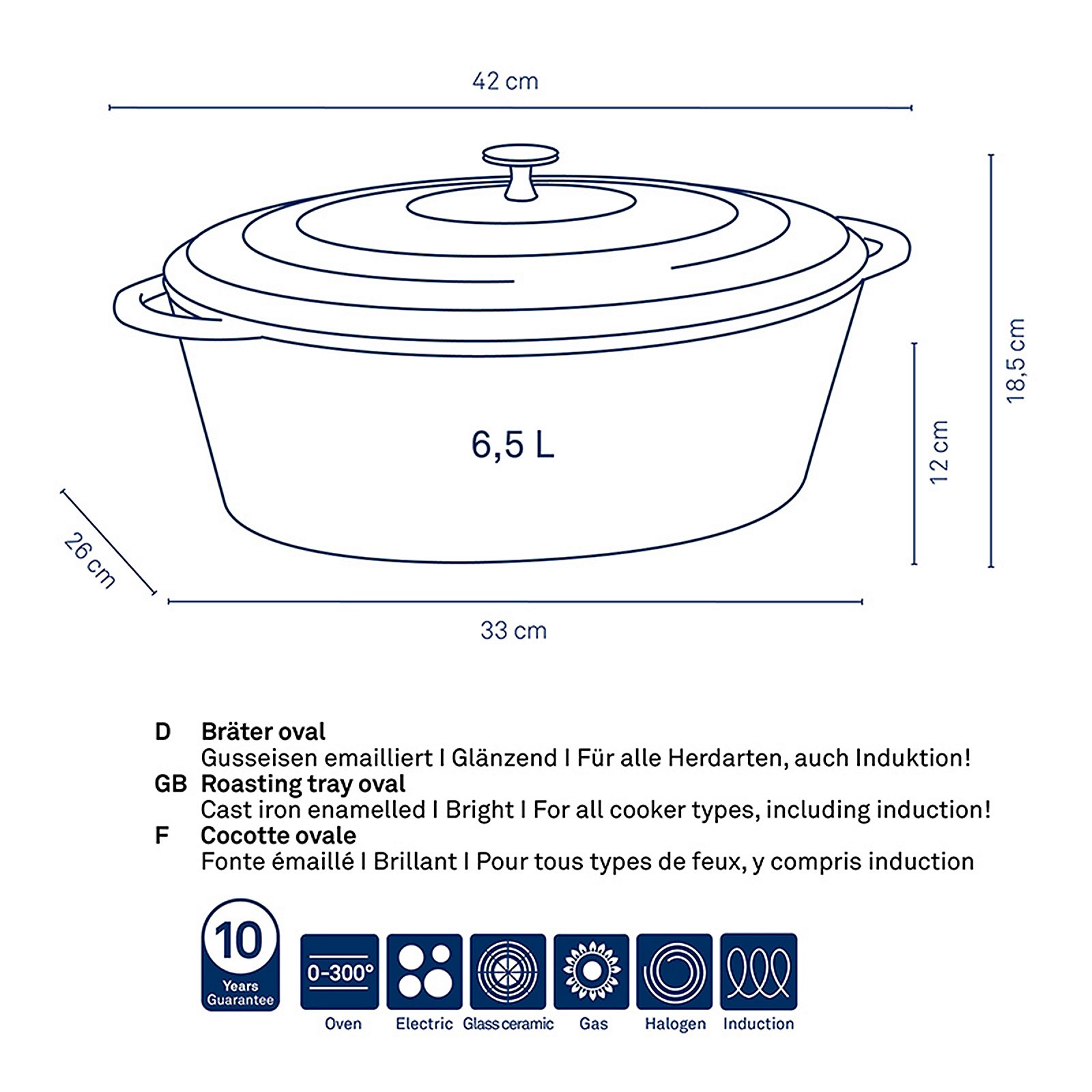 Bräter Calido, ca. 6 l - oval, rot