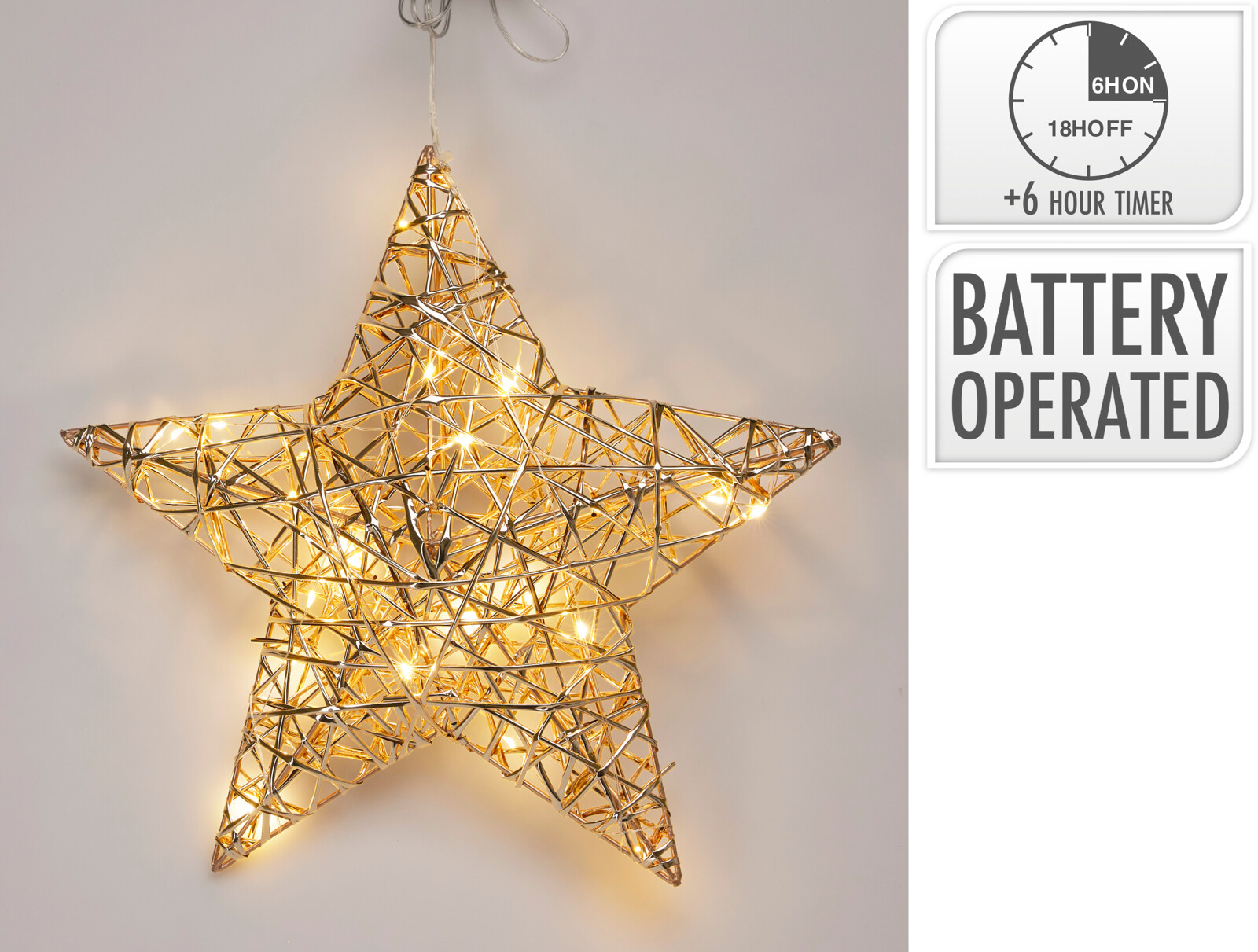 Leuchtstern LED 30cm - timer, batteriebetrieb, champagner/gold