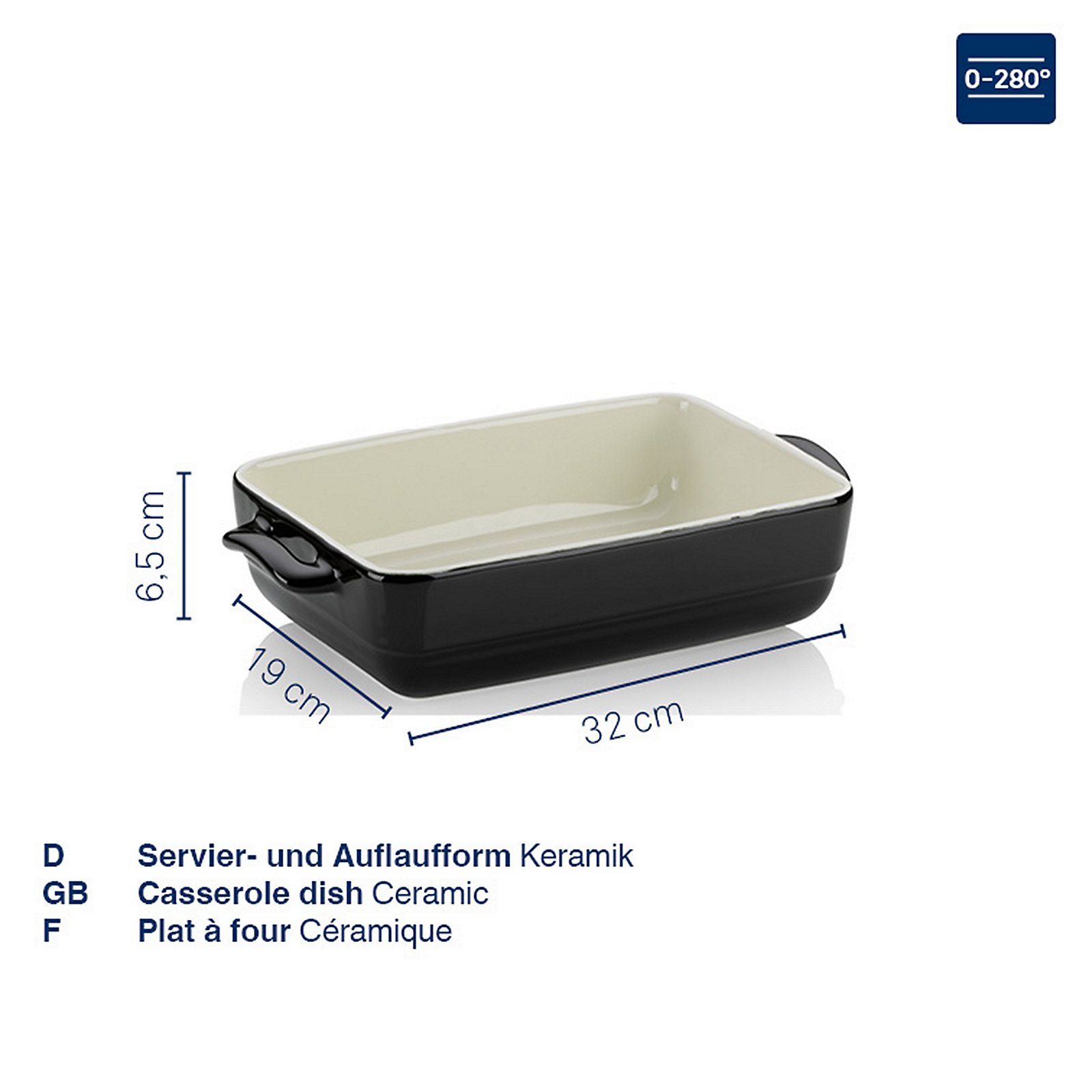 Servier-und Auflaufform Malin 19x6,5x32 cm - Keramik schwarz