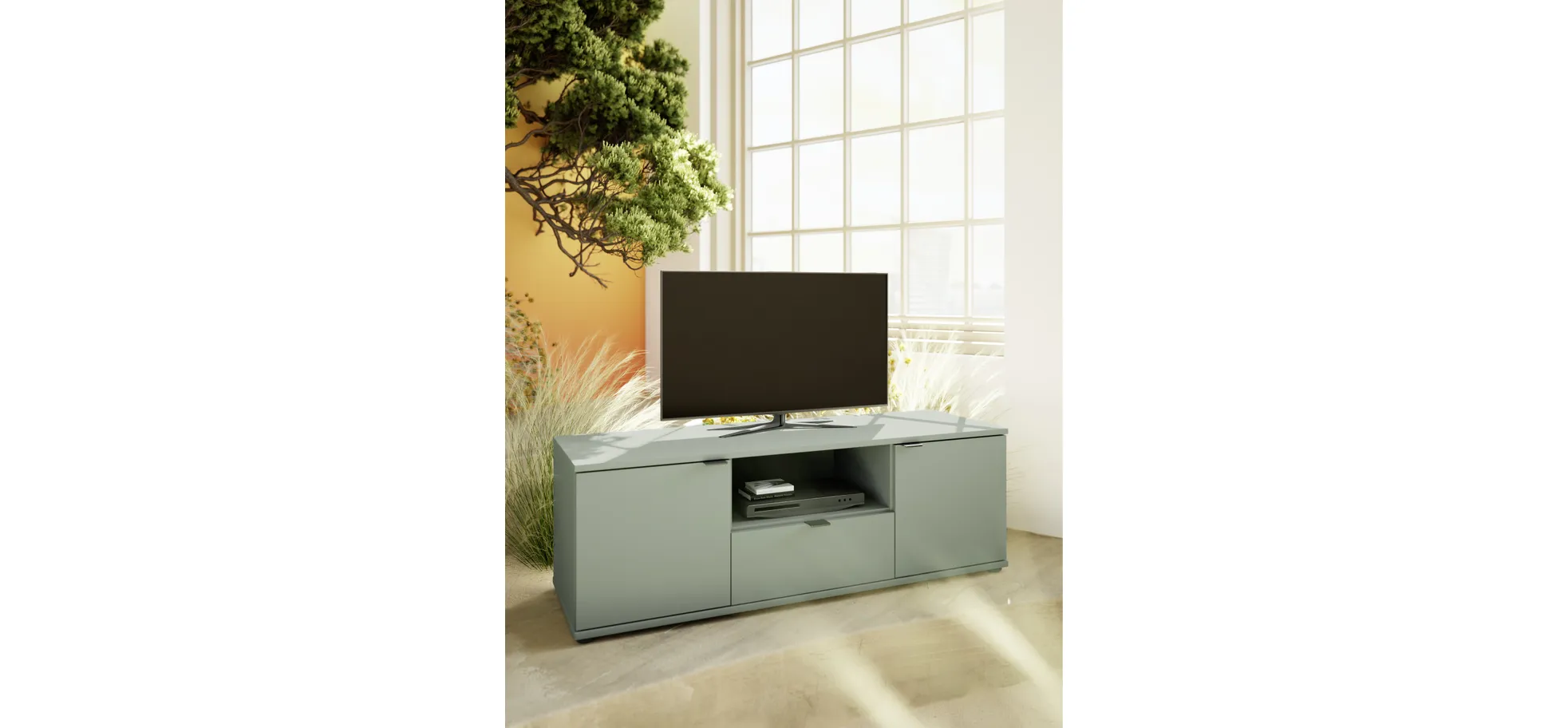 TV-Unterschrank, Salbei, 2 Türen, 1 Schub - Finella