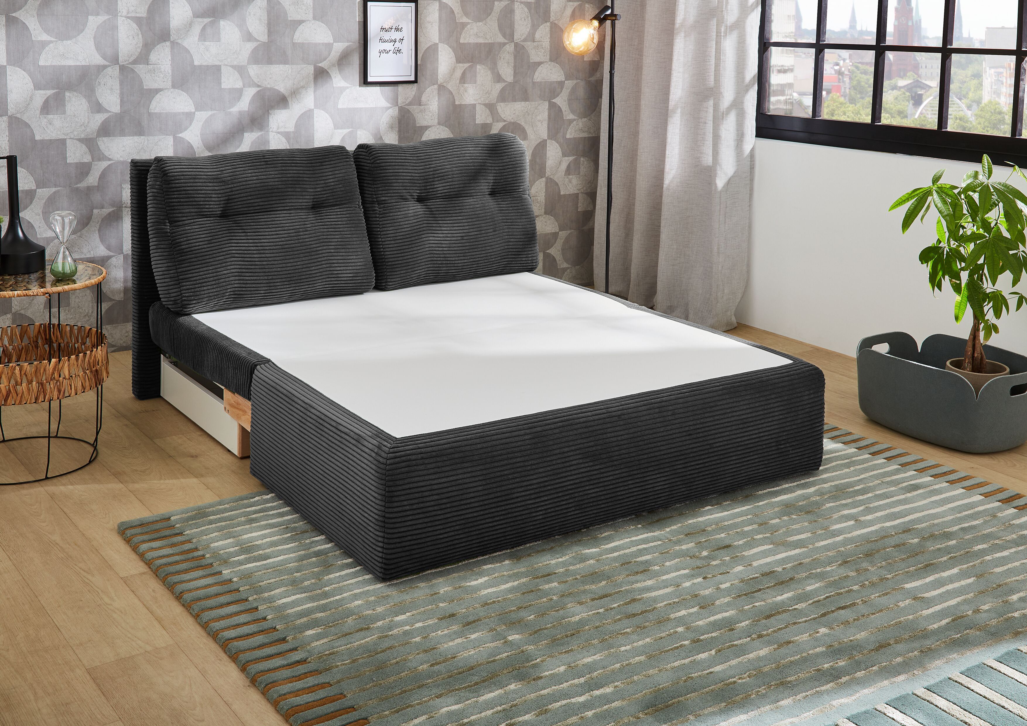 Funktionssofa, Cord grau, Schaumpolster - MyStyle 2195