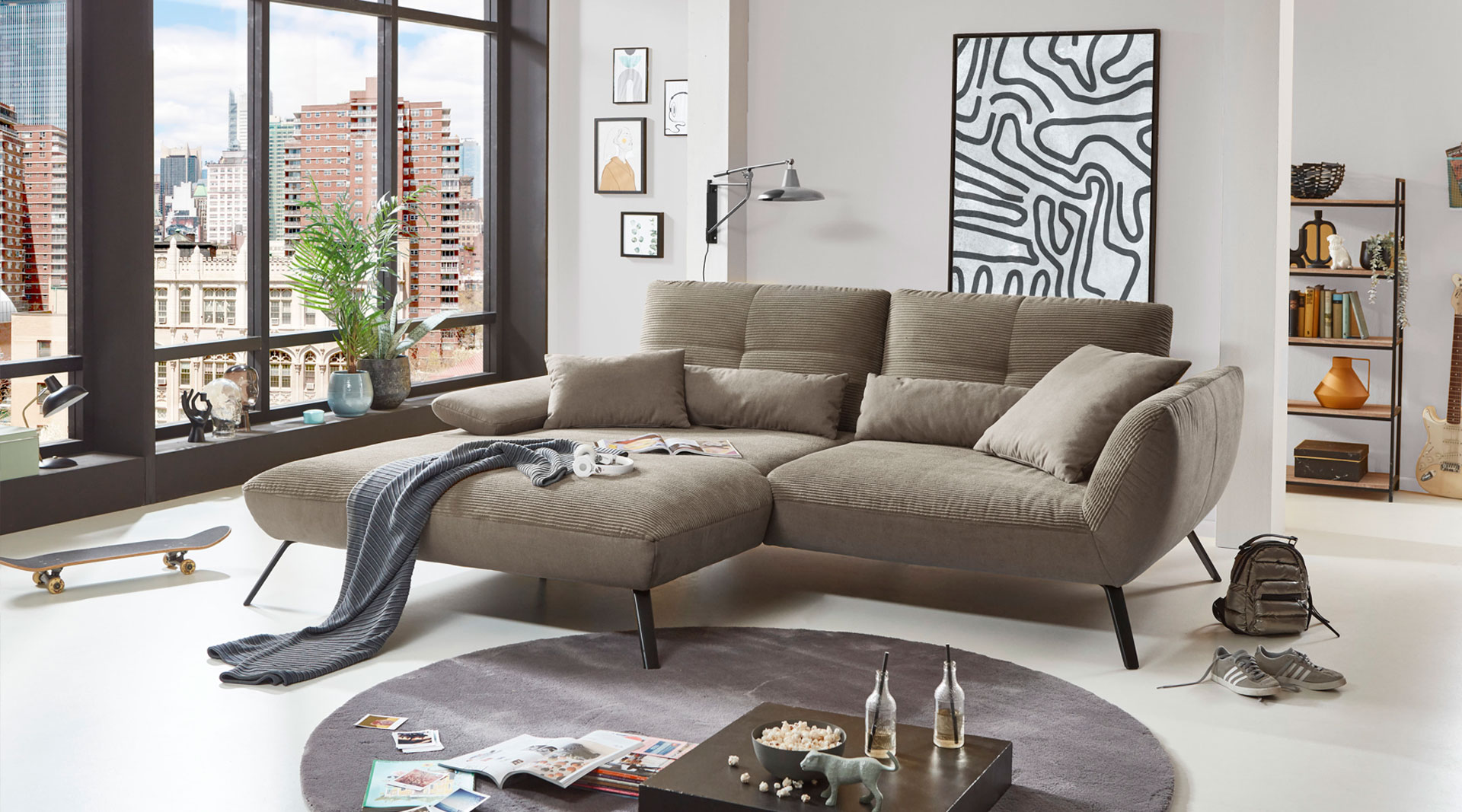 Ecksofa, Cord taupe - LS 700821