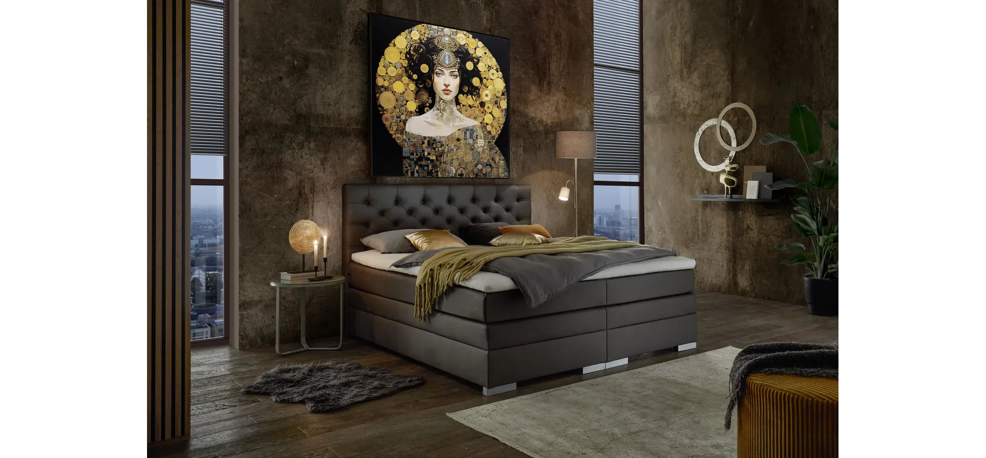 Boxspringbett, Stoff grau   - Sandrin E 