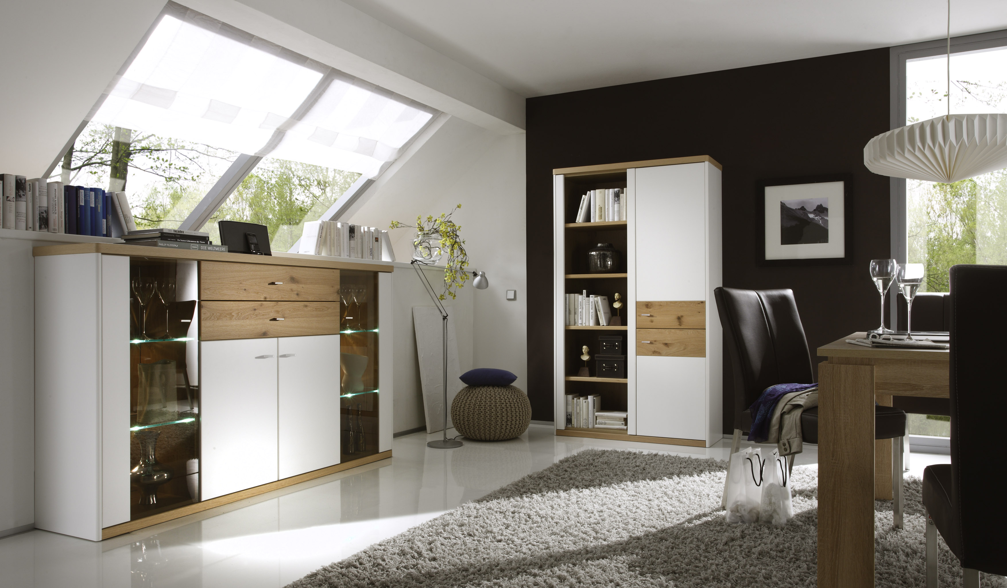 Highboard, Asteiche / Lack weiß - MyStyle 1024