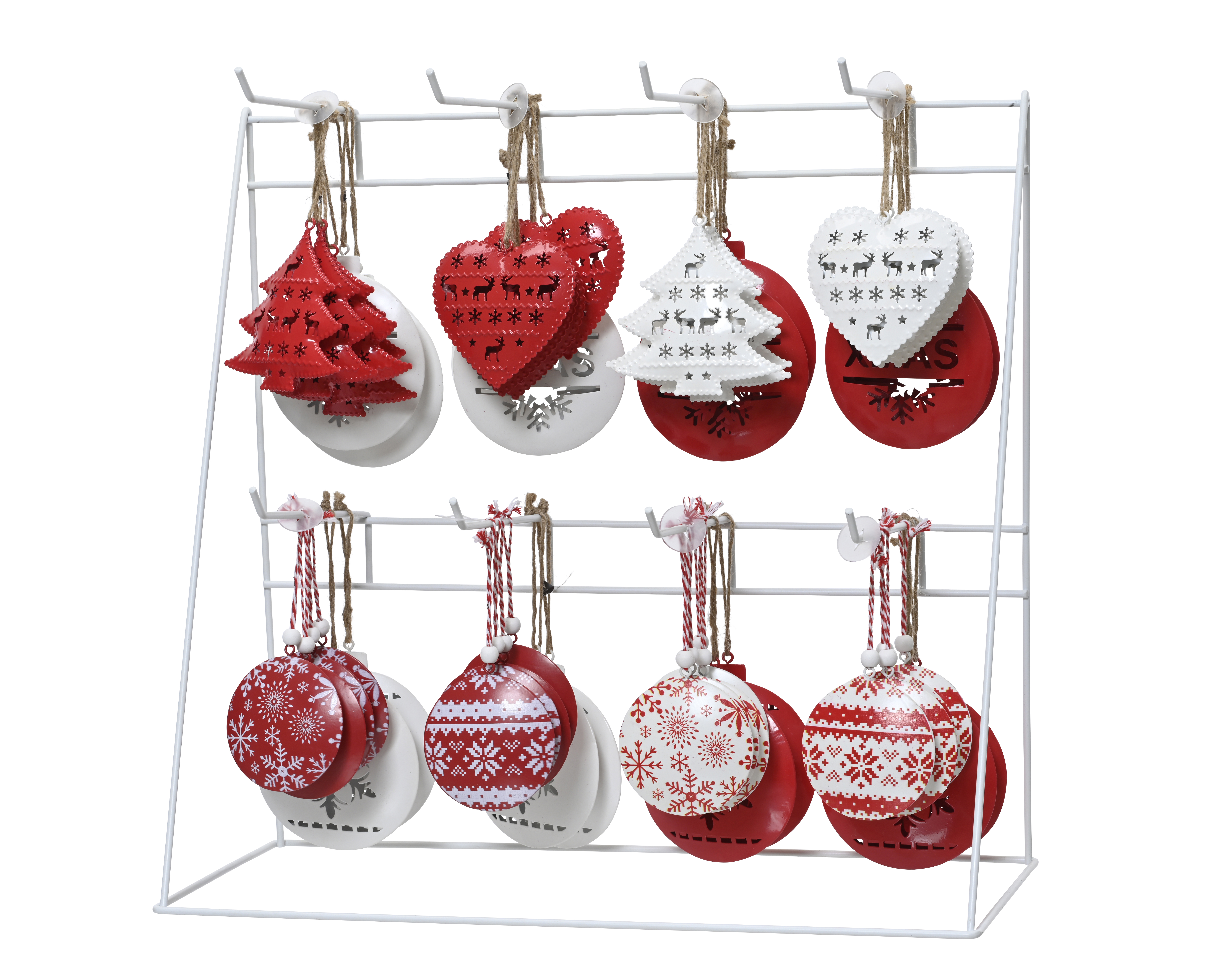 Hänger Kugel/Herz/Baum - rot/weiss, Eisen, L3-W7-H7cm