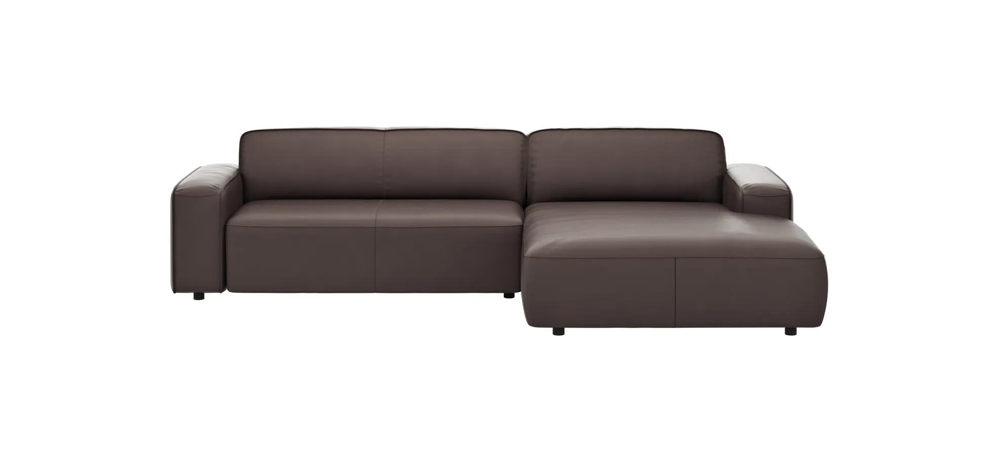 Ecksofa Denver - 2,5-Sitzer mit Longchair rechts, groß, inkl. Sitzvorzug (motorisch), Leder, Mocca