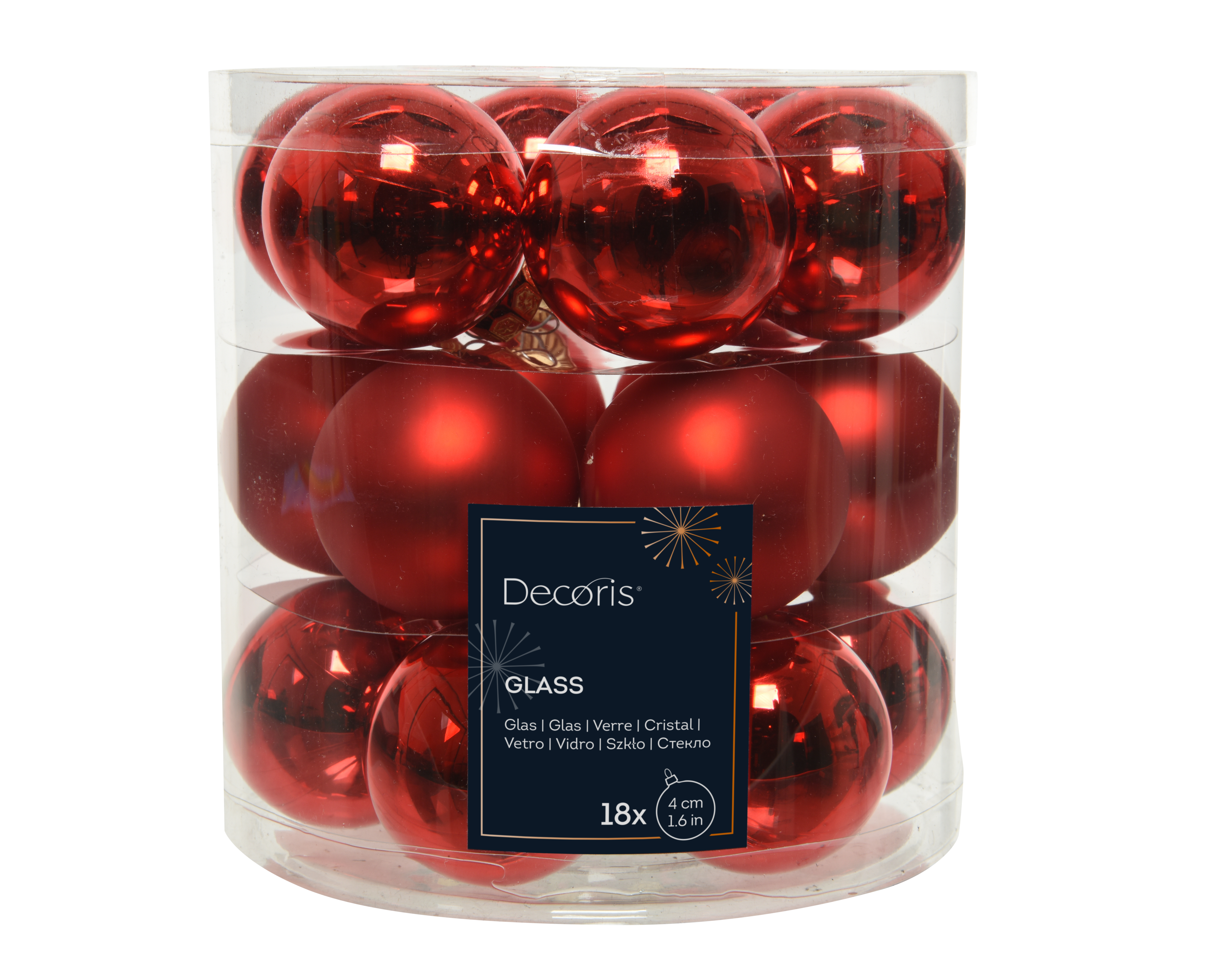 Kugelset 18-er - weihnachtsrot, Glas, Ø4cm