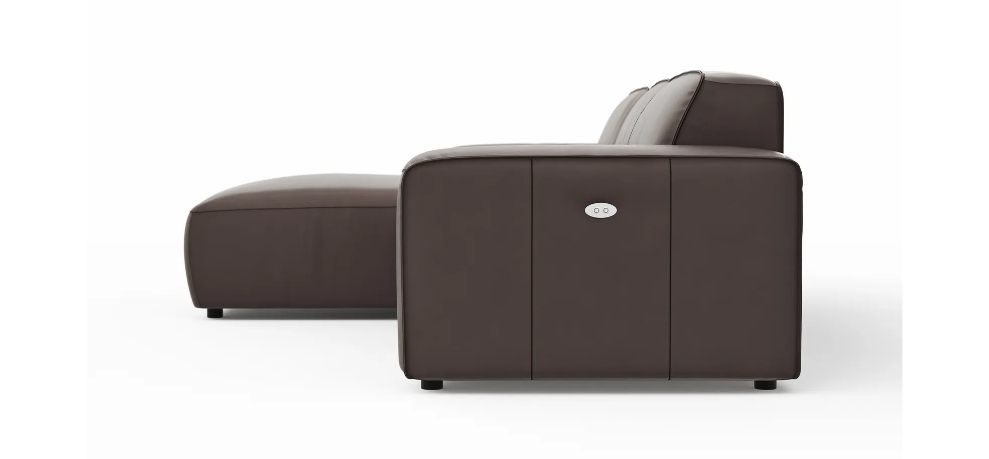 Ecksofa Denver - Longchair links, groß mit 2,5 Sitzer, inkl. Sitzvorzug (motorisch), Leder, Mocca