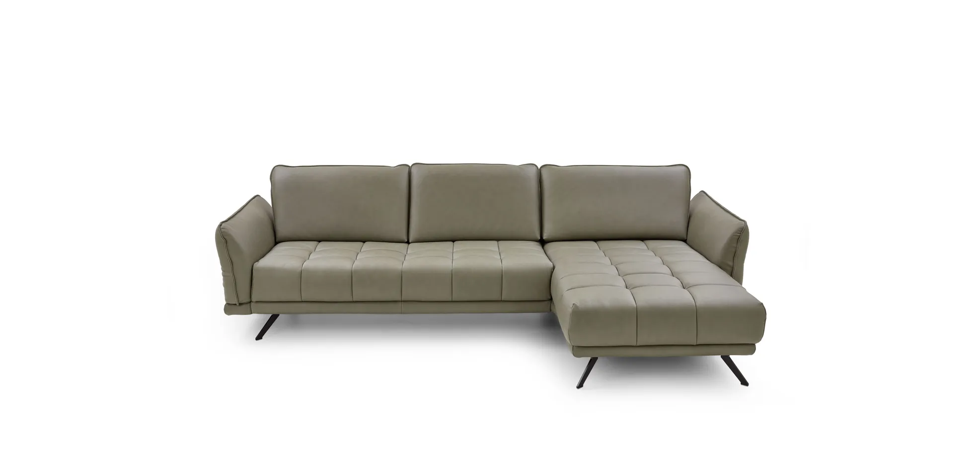 Ecksofa - 3-Sitzer mit Longchair rechts, Leder, Olive