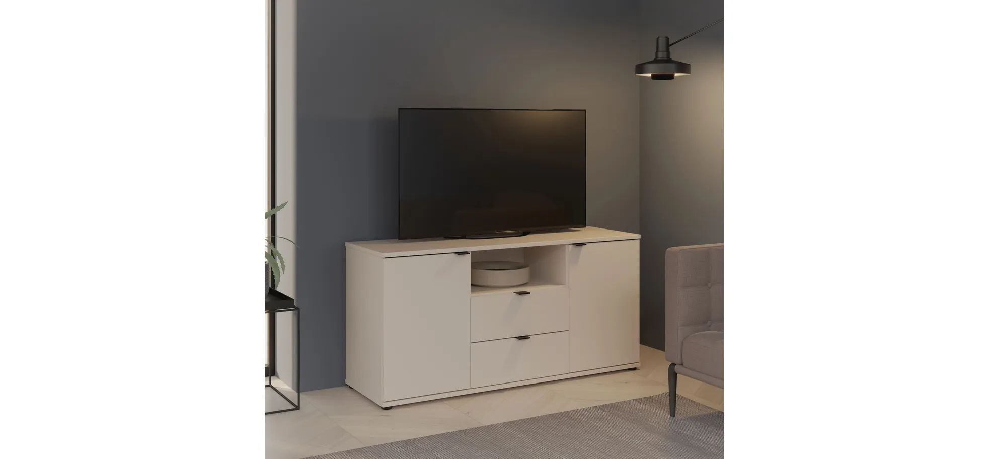 TV-Unterschrank, Sand, 2 Türen, 2 Schübe - Finella