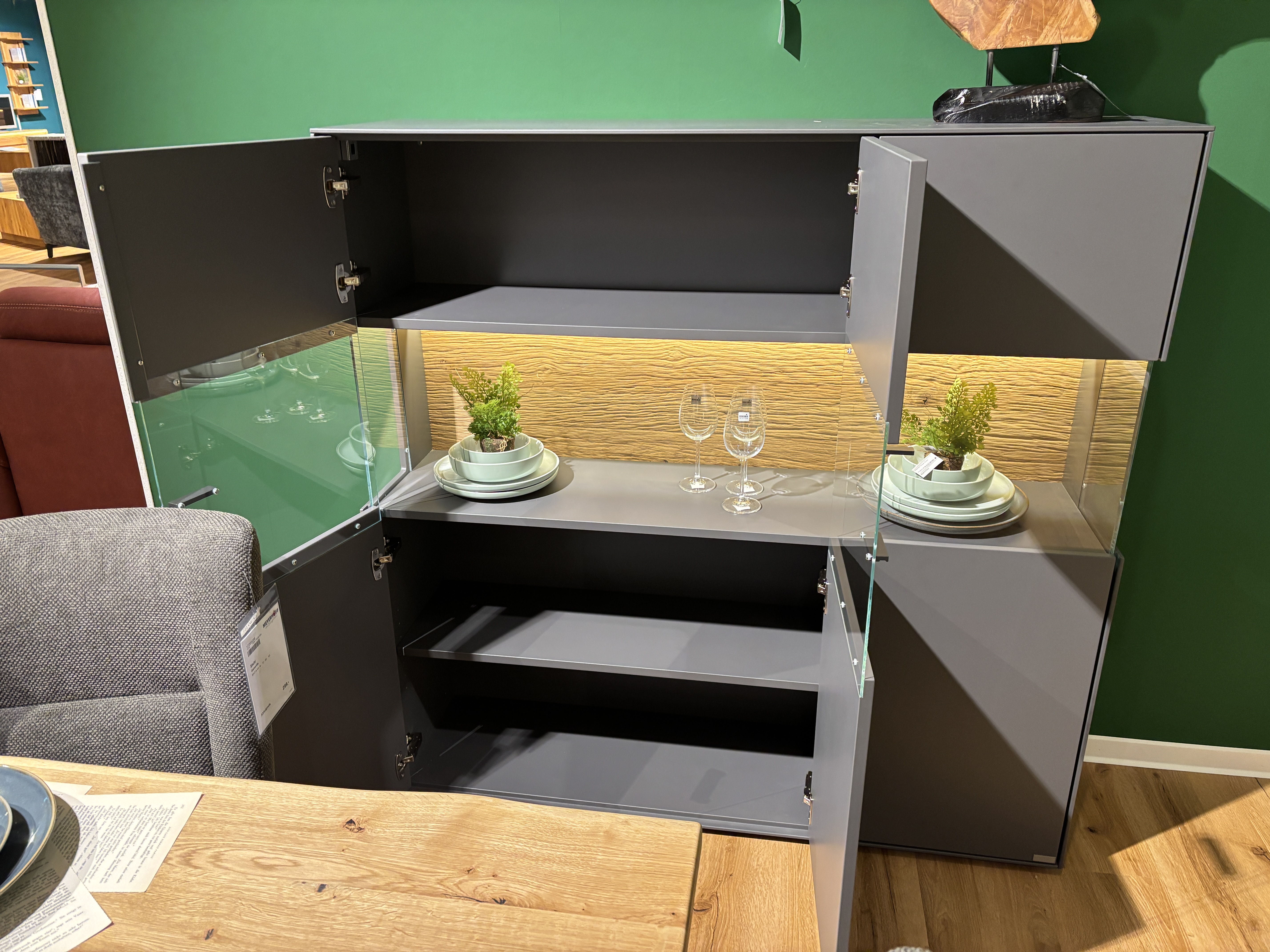 Highboard, Lack graphitgrau, 3-trg. - Tuscon